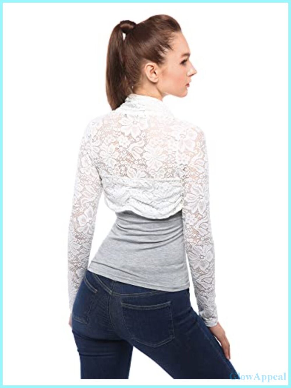 Women's Lace Cropped Cardigan Bolero Shrug Long Sleeve Sheer Layering